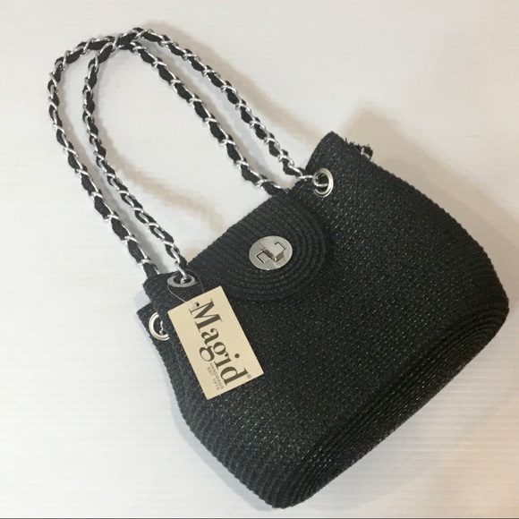Magid Handbags - Black Straw Look Bag Purse Chain Strap MAGID NWT